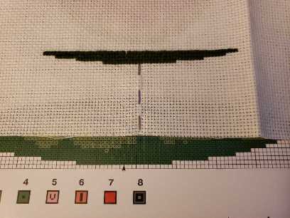 Front side of cross-stitch with pattern for reference.