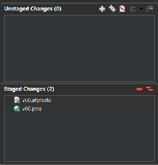 Minimal EGit UI showing the two files in the coffee repository are now staged and ready to be committed.